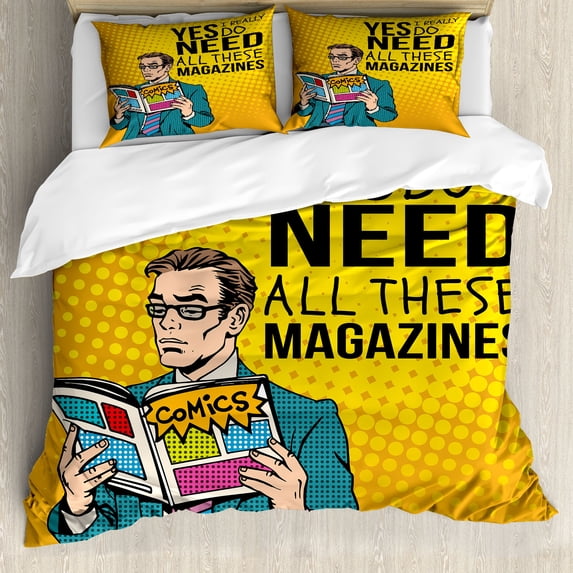 Ambesonne Saying Duvet Cover Sets, Business Person Reading Art, 2-Queen, Apricot Cream