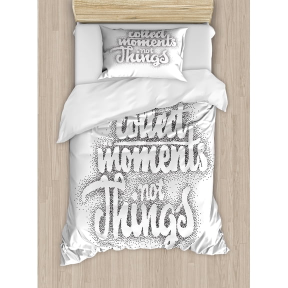 Ambesonne Saying Duvet Cover Sets, Calligraphy on Dotted Design, 2-Twin, Dark Grey and White