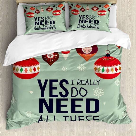 Ambesonne Saying Duvet Cover Sets, Christmas Season Xmas Theme, 2-King, Pale Green