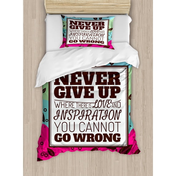 Ambesonne Saying Duvet Cover Sets, Frame Retro, 2-Twin, Magenta Aqua Brown