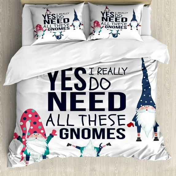 Ambesonne Saying Duvet Cover Sets, Gnomes in Christmas Garden, 2-King, Dark Sky