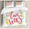 thumbnail image 1 of Ambesonne Saying Duvet Cover Sets, Love Wins Floral Wreath, 2-Queen, Red Yellow Sky Blue, 1 of 7