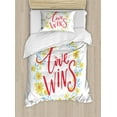 thumbnail image 1 of Ambesonne Saying Duvet Cover Sets, Love Wins Floral Wreath, 2-Twin, Red Yellow Sky Blue, 1 of 4