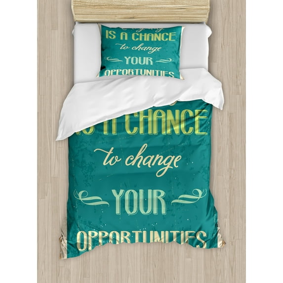 Ambesonne Saying Duvet Cover Sets, Retro Poster, 2-Twin, Jade Green Tan