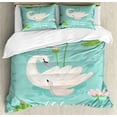 thumbnail image 1 of Ambesonne Saying Duvet Cover Sets, Swan Welcoming, 2-King, Lime Green Pale Eggshell, 1 of 3