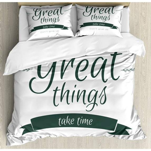 Ambesonne Saying Duvet Cover Sets, Thing Take Time, 2-King, Black White