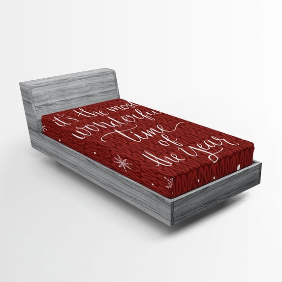 Ambesonne Saying Fitted Sheet 2 Pcs Set, Christmas and Snowflakes, Twin, Red and White