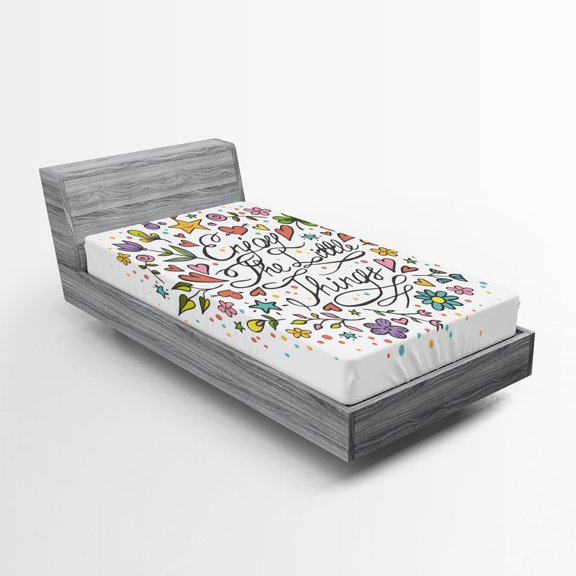 Ambesonne Saying Fitted Sheet 2 Pcs Set, Enjoy the Little Things Word, Twin, Multicolor