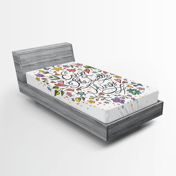 Ambesonne Saying Fitted Sheet 2 Pcs Set, Enjoy the Little Things Word, Twin XL, Multicolor