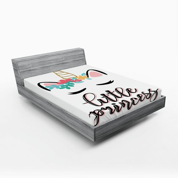 Ambesonne Saying Fitted Sheet 2 Pcs Set, Little Cartoon Phrase Girly, California King, Multicolor