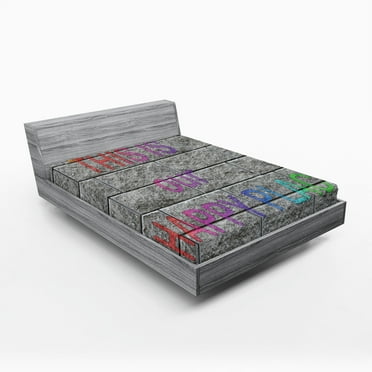 Ambesonne Saying Fitted Sheet 2 Pcs Set, Motivation Saying Bricks, California King, Multicolor
