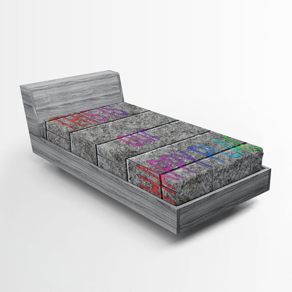 Ambesonne Saying Fitted Sheet 2 Pcs Set, Motivation Saying Bricks, Twin XL, Multicolor