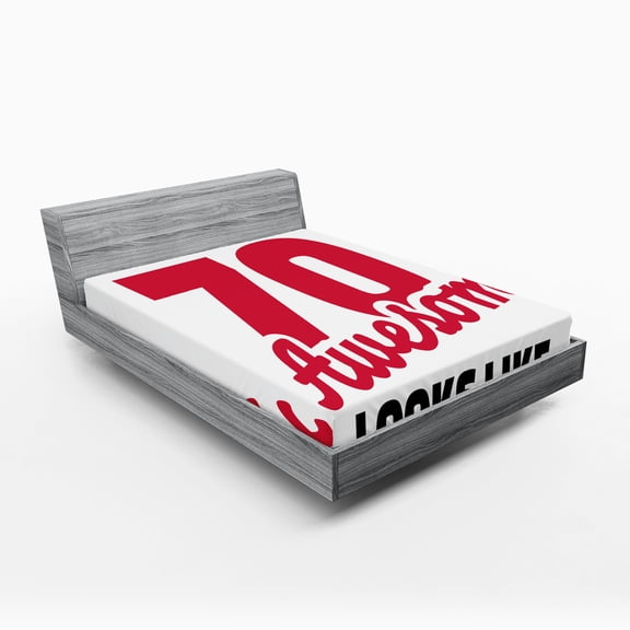 Ambesonne Saying Fitted Sheet, 70 Years Lettering Party, Full Size, Dark Coral White