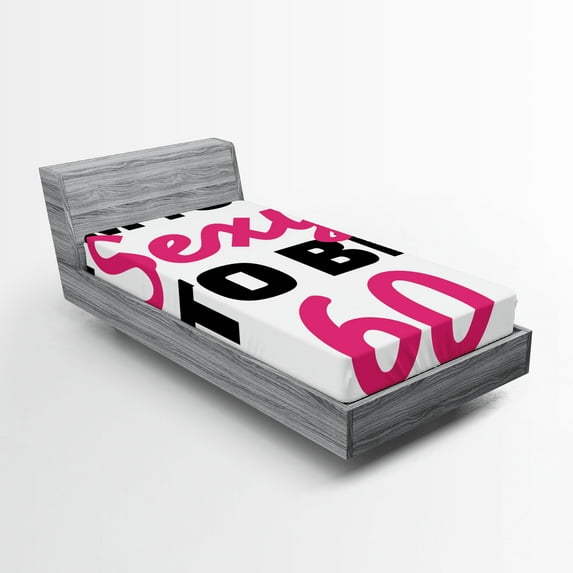 Ambesonne Saying Fitted Sheet, Being 60 Themed Typography, Twin Size, Hot Pink and Black