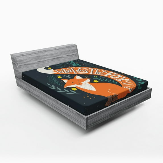 Ambesonne Saying Fitted Sheet, Cartoon Fox Funny Animal, Queen Size, Multicolor