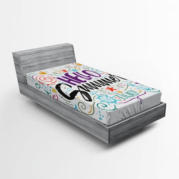 Ambesonne Saying Fitted Sheet, Enjoy Words with Hearts, Twin Size, Multicolor