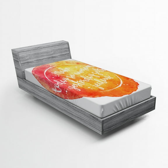 Ambesonne Saying Fitted Sheet, Grungy Art, Twin Size, Dark Coral Orange Yellow