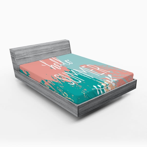 Ambesonne Saying Fitted Sheet, Hello Summer Lettering, Queen Size, Multicolor