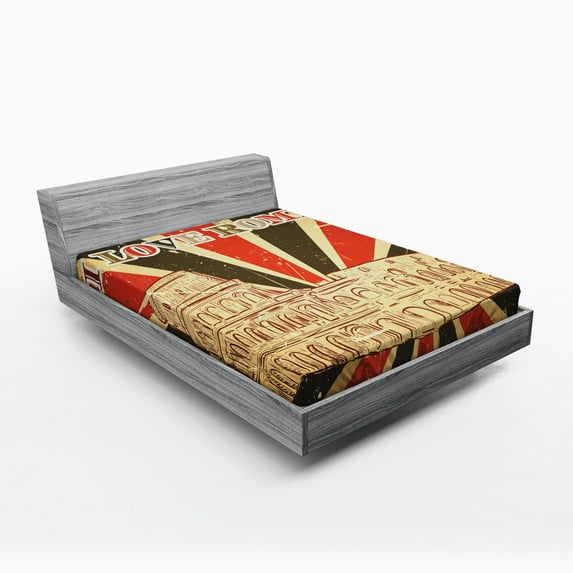 Ambesonne Saying Fitted Sheet, Italian Rome Lettering, Queen Size, Red Dark Green and White
