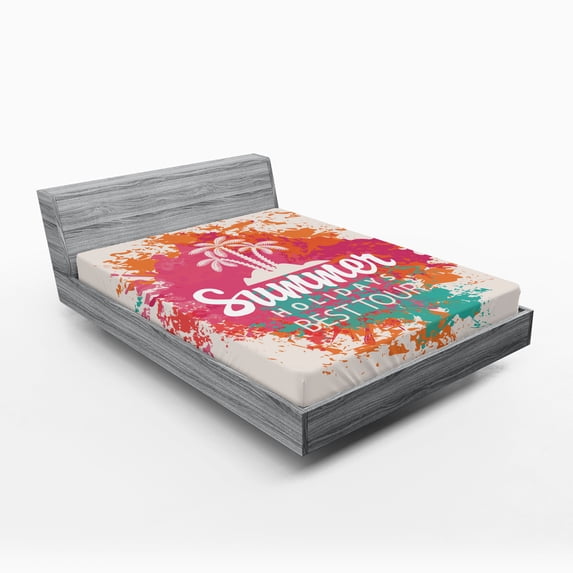 Ambesonne Saying Fitted Sheet, Lettering and Palms, Queen Size, Multicolor