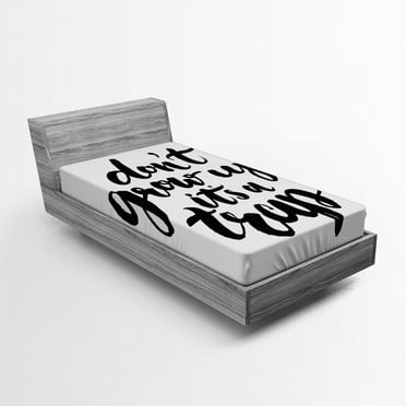 Ambesonne Saying Fitted Sheet, Life Letters, Twin XL Size, Black and White