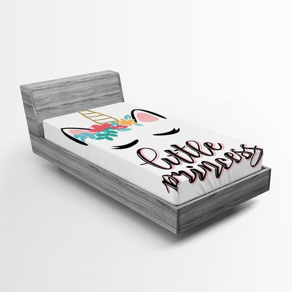 Ambesonne Saying Fitted Sheet, Little Cartoon Phrase Girly, Twin XL Size, Multicolor