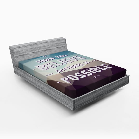 Ambesonne Saying Fitted Sheet, Modern Polygonal Design, Full Size, Teal Brown