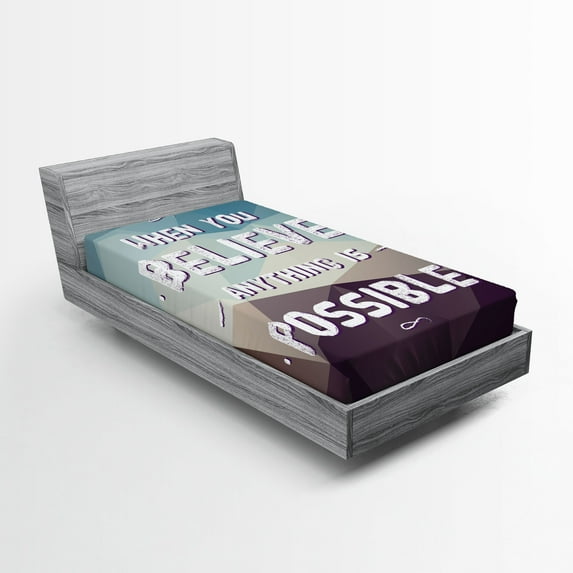 Ambesonne Saying Fitted Sheet, Modern Polygonal Design, Twin XL Size, Teal Brown