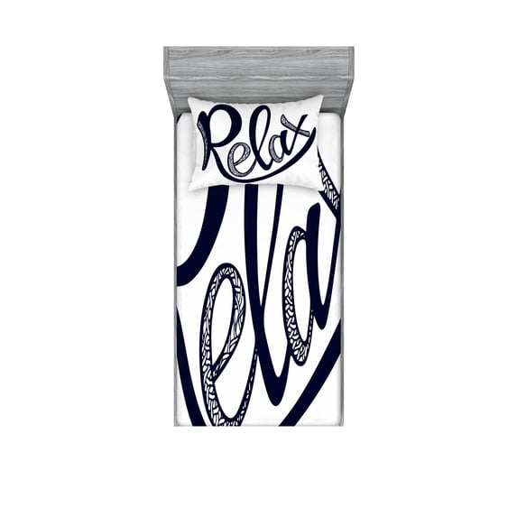 Ambesonne Saying Fitted Sheet & Pillow Sham Set, Calligraphic Font, Twinxl, Indigo and White