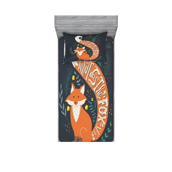 Ambesonne Saying Fitted Sheet & Pillow Sham Set, Cartoon Fox Funny Animal, Twinxl, Multicolor