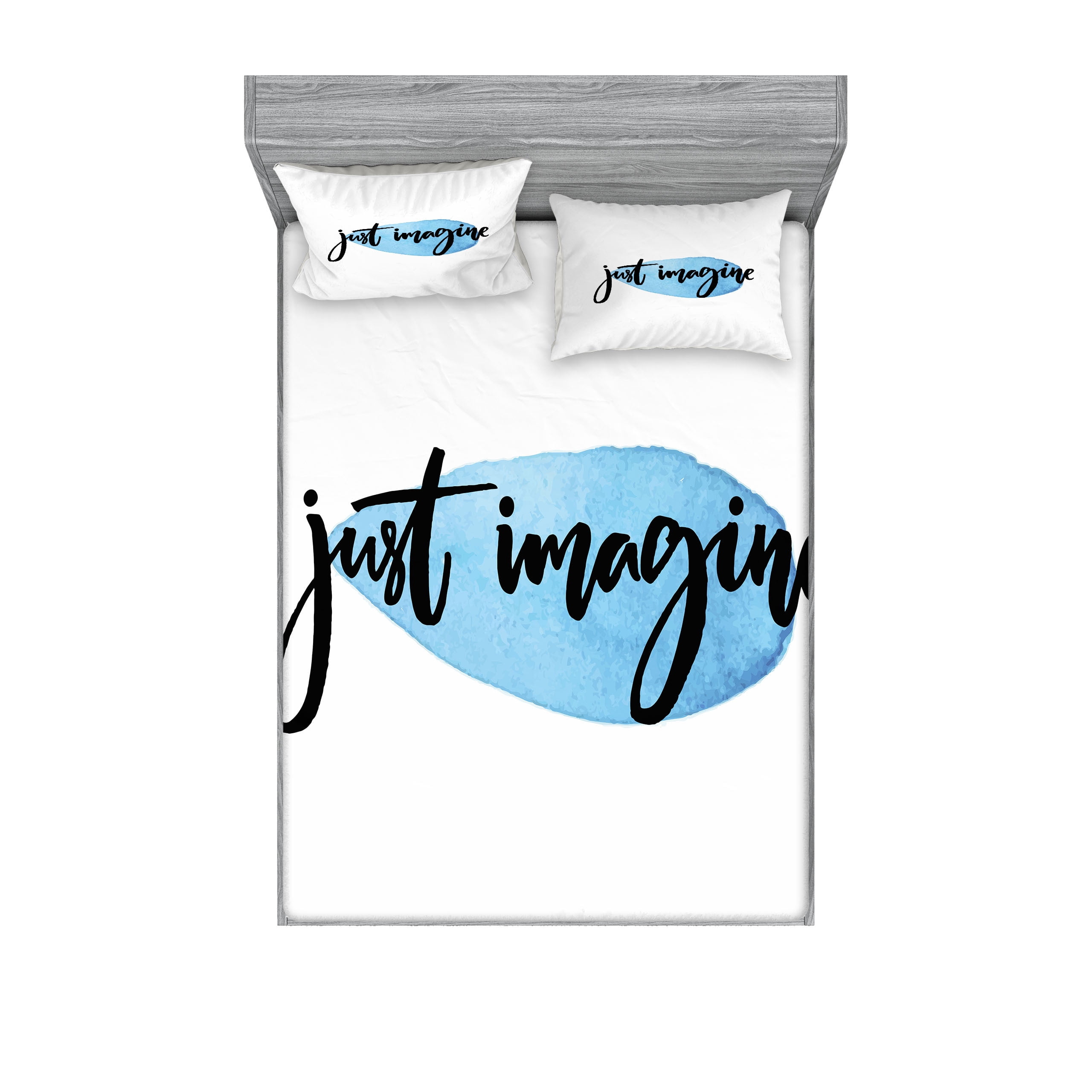 Ambesonne Saying Fitted Sheet & Pillow Sham Set, Imagine Inspiration