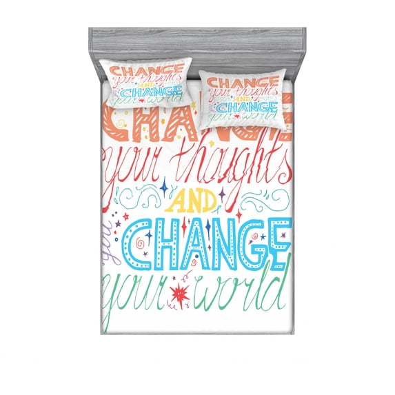 Ambesonne Saying Fitted Sheet & Pillow Sham Set, Inspirational Resilience, Full, Multicolor