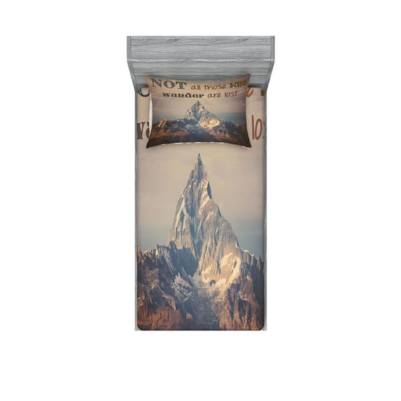 Ambesonne Saying Fitted Sheet & Pillow Sham Set, Landscape Photography, Twinxl, Multicolor