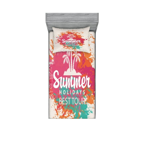 Ambesonne Saying Fitted Sheet & Pillow Sham Set, Lettering and Palms, Twinxl, Multicolor