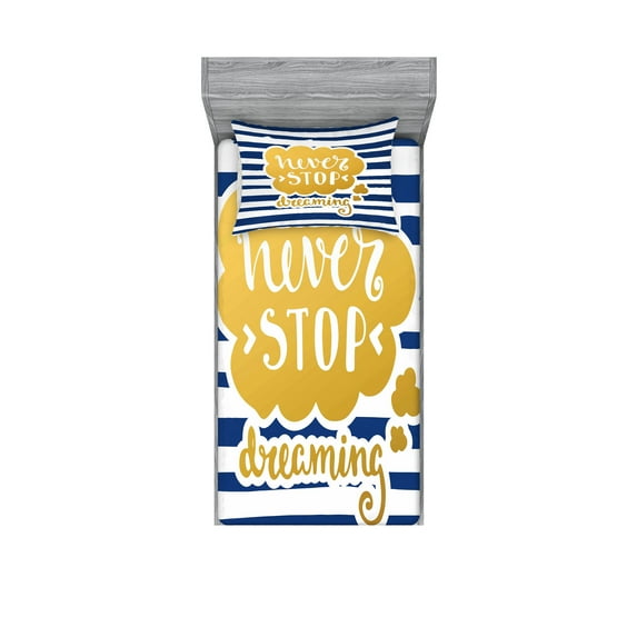 Ambesonne Saying Fitted Sheet & Pillow Sham Set, Maritime Vintage Navy, Twinxl, Yellow Blue