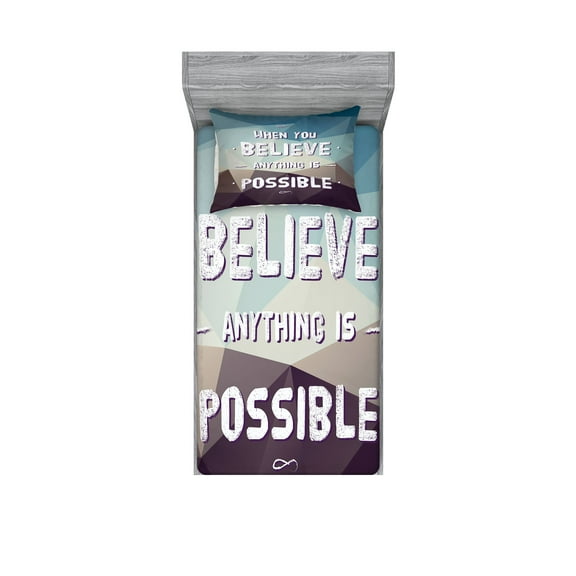 Ambesonne Saying Fitted Sheet & Pillow Sham Set, Modern Polygonal Design, Twin, Teal Brown