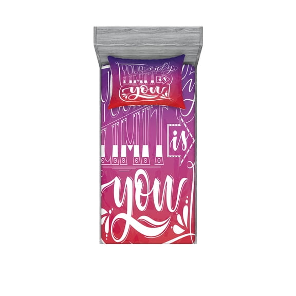 Ambesonne Saying Fitted Sheet & Pillow Sham Set, Ombre Effect Background, Twinxl, Vermilion Violet White