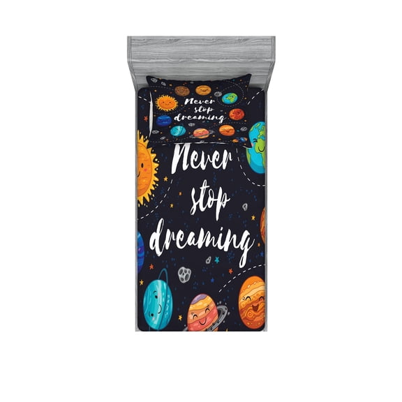 Ambesonne Saying Fitted Sheet & Pillow Sham Set, Outer Space Star Cluster, Twinxl, Multicolor