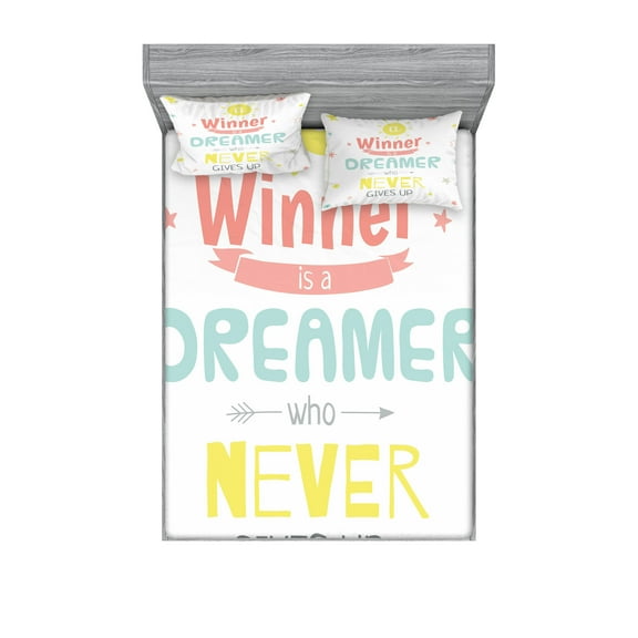 Ambesonne Saying Fitted Sheet & Pillow Sham Set, Positive Words, Full, Multicolor