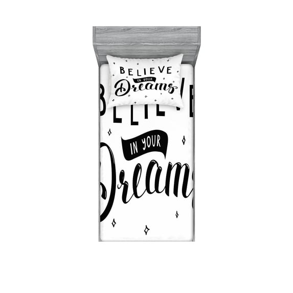 Ambesonne Saying Fitted Sheet & Pillow Sham Set, Self Confidence Phrase, Twin, Black and White
