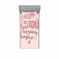 thumbnail image 1 of Ambesonne Saying Fitted Sheet & Pillow Sham Set, Sleeping Pink Cat and Text, Twinxl, Peach Violet, 1 of 2