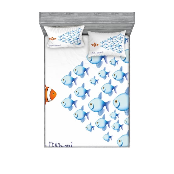 Ambesonne Saying Fitted Sheet & Pillow Sham Set, Think Differently Words, Queen, Orange Blue