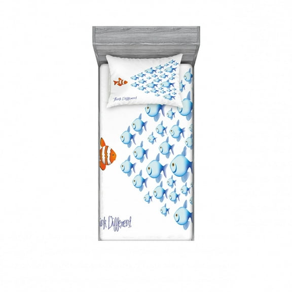 Ambesonne Saying Fitted Sheet & Pillow Sham Set, Think Differently Words, Twinxl, Orange Blue