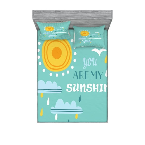 Ambesonne Saying Fitted Sheet & Pillow Sham Set, Weather Elements Slogan, Full, Pale Blue Pale Blue