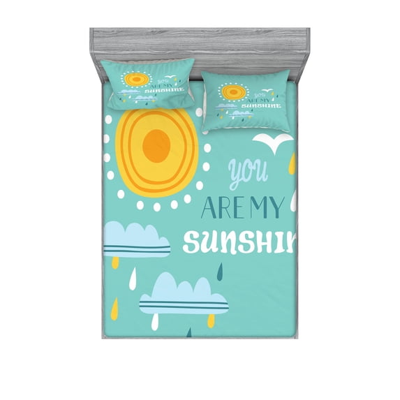 Ambesonne Saying Fitted Sheet & Pillow Sham Set, Weather Elements Slogan, Queen, Pale Blue Pale Blue