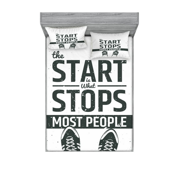 Ambesonne Saying Fitted Sheet & Pillow Sham Set, Writing, Queen, Coconut Black