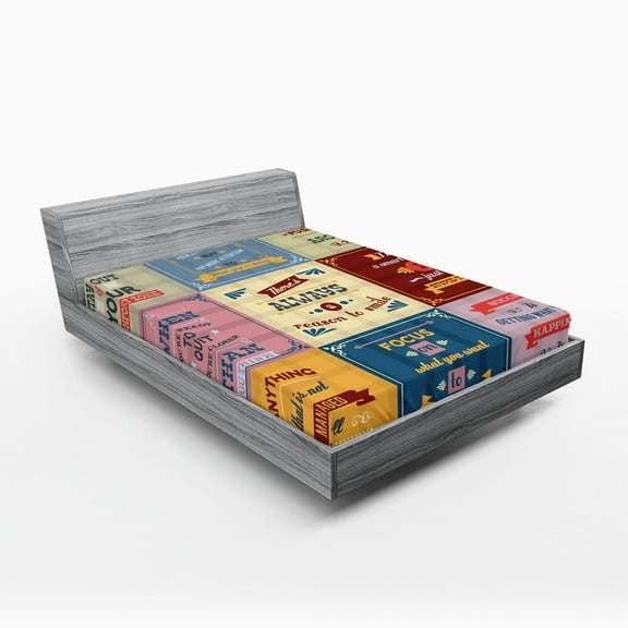 Ambesonne Saying Fitted Sheet, Positive Vibes Theme Words, Queen Size, Yellow and Pink