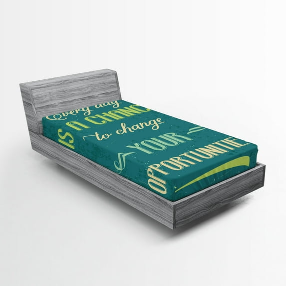 Ambesonne Saying Fitted Sheet, Retro Poster, Twin Size, Jade Green Tan