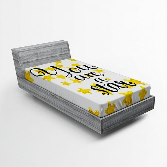 Ambesonne Saying Fitted Sheet, Star Phrase, Twin Size, Earth Yellow Black