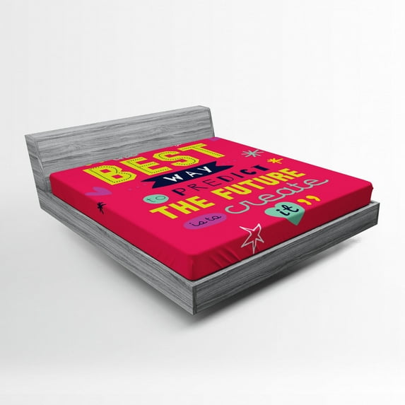 Ambesonne Saying Fitted Sheet, Typography, Full Size, Dark Coral Multicolor